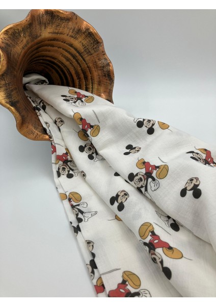 Mickey Mouse Baskılı Müslin Kumaş Çift Katlı Yumuşacık Nefes Alabilen Kumaş indirimleri