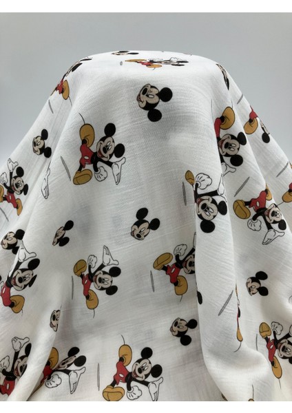 Mickey Mouse Baskılı Müslin Kumaş Çift Katlı Yumuşacık Nefes Alabilen Kumaş