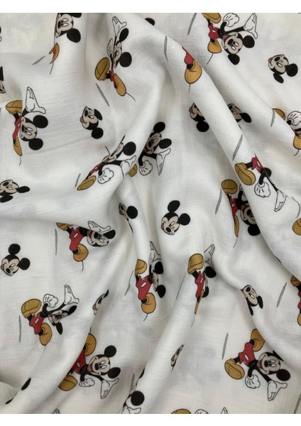 Mickey Mouse Baskılı Müslin Kumaş Çift Katlı Yumuşacık Nefes Alabilen Kumaş
