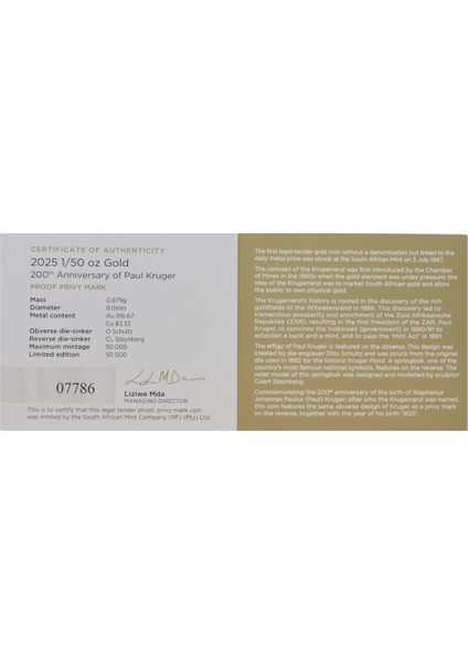 Agakulche Krugerrand 2025 Altın Sikke Coin