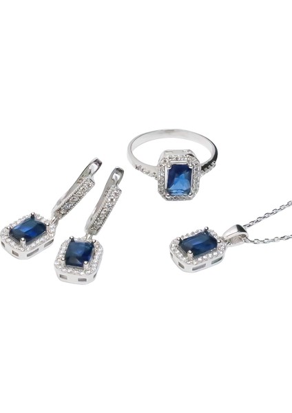 Baget Taşlı Gümüş Kare Model Takı Seti S6KL 925