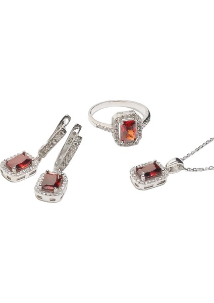 Baget Taşlı Gümüş Kare Model Takı Seti S6KK 925