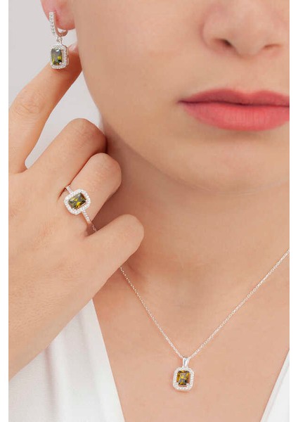 Baget Taşlı Gümüş Kare Model Takı Seti S6KO 925