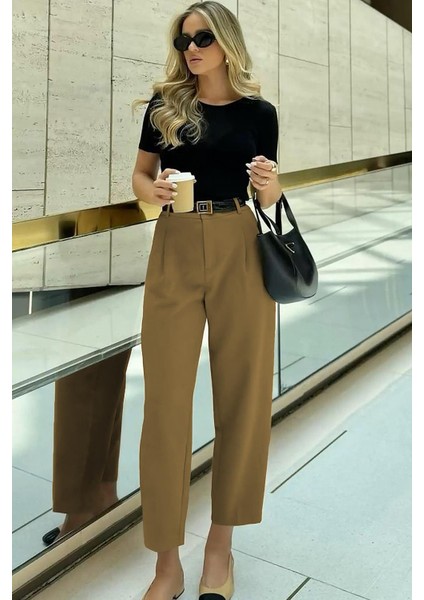 Haki Yüksek Bel Pileli Kadın Kumaş Pantolon MG2507 fırsatları