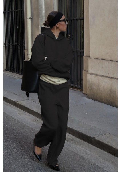 Siyah Kapüşonlu Basic Kadın Eşofman Takımı MG2533