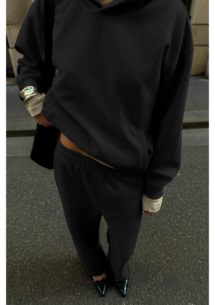 Siyah Kapüşonlu Basic Kadın Eşofman Takımı MG2533 fiyatları