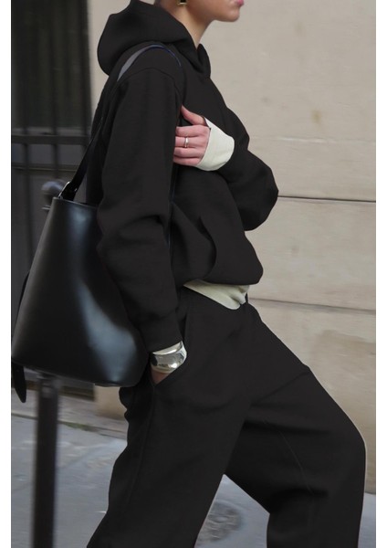 Siyah Kapüşonlu Basic Kadın Eşofman Takımı MG2533 modelleri