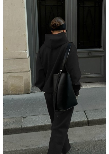 Siyah Kapüşonlu Basic Kadın Eşofman Takımı MG2533 fırsatları