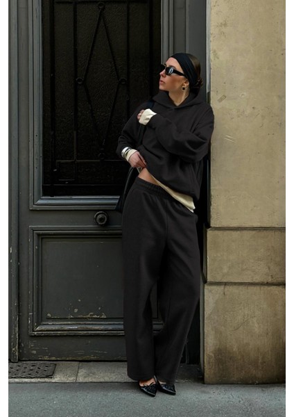 Siyah Kapüşonlu Basic Kadın Eşofman Takımı MG2533 indirimleri