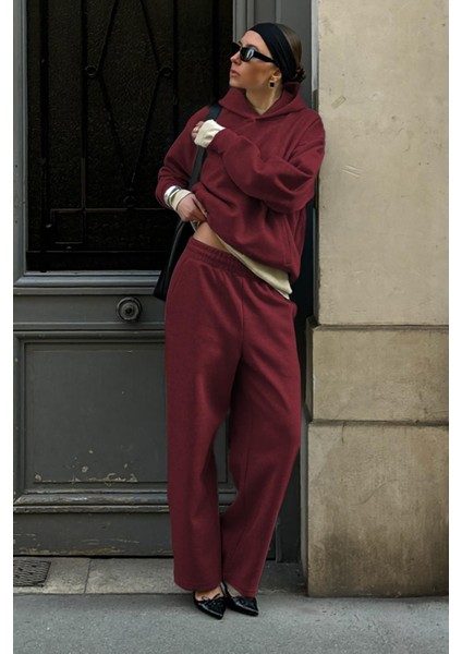 Bordo Kapüşonlu Basic Kadın Eşofman Takımı MG2533 indirimleri