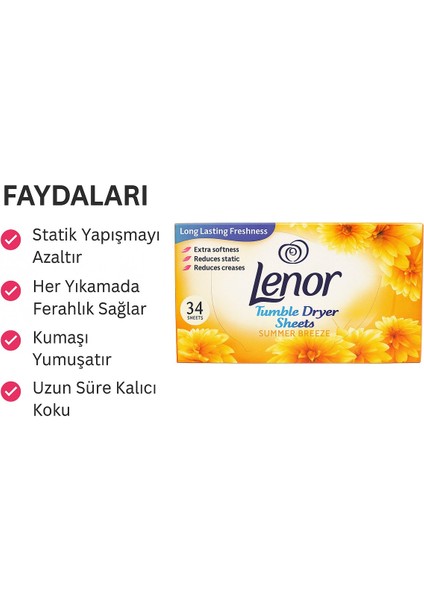 Yaz Esintisi Çamaşır Kurutma Makinesi Kokulandırıcı ve Yumuşatıcı Kağıt 34 Yaprak fiyatları