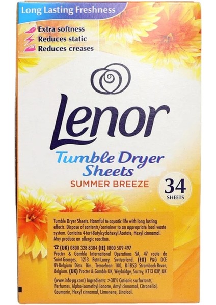 Yaz Esintisi Çamaşır Kurutma Makinesi Kokulandırıcı ve Yumuşatıcı Kağıt 34 Yaprak