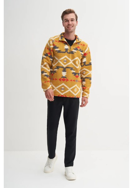 Vintage Desenli Kürk Dokulu Dik Yaka Regular Fit SWEATSHIRT-52440