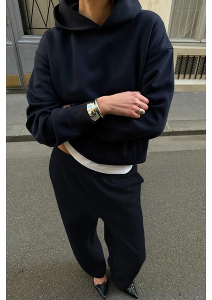 Lacivert Kapüşonlu Basic Kadın Eşofman Takımı MG2533 fiyatları