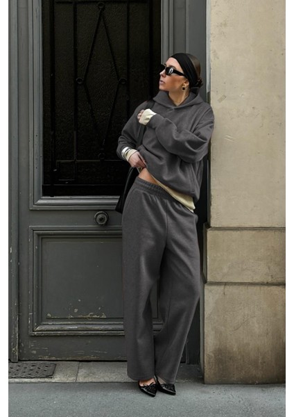 Füme Kapüşonlu Basic Kadın Eşofman Takımı MG2533