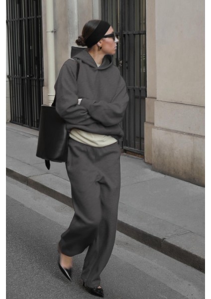 Füme Kapüşonlu Basic Kadın Eşofman Takımı MG2533 modelleri
