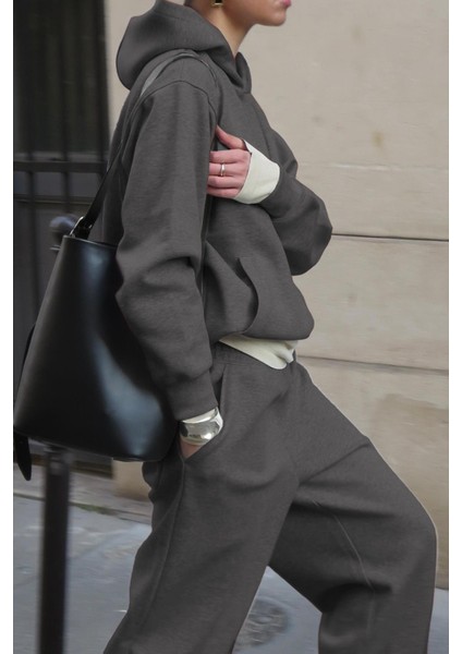 Füme Kapüşonlu Basic Kadın Eşofman Takımı MG2533 fırsatları