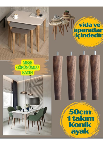 50CM 4'lük Masa Sehpa Ayağı Meşe Görünümlü