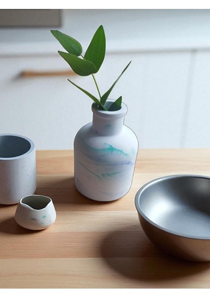 Homemade Dekoratif Obje – Mavi ve Yeşil Karma Desenli Taş Bombeli Vazo