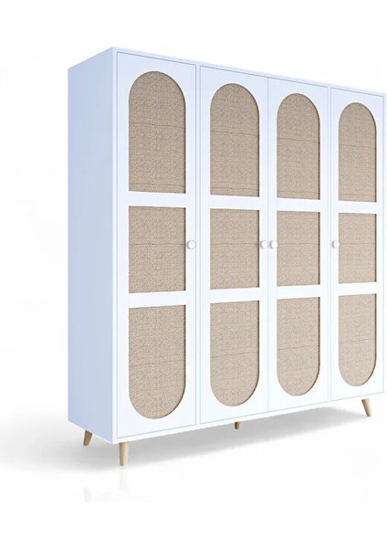 Bali Bohem - 4 Kapaklı Gardırop | Jüt Mdf Kapaklı Elbise Dolabı | 160CM -Beyaz fırsatları