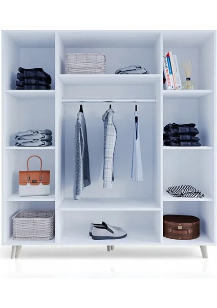 Bali Bohem - 4 Kapaklı Gardırop | Jüt Mdf Kapaklı Elbise Dolabı | 160CM -Beyaz