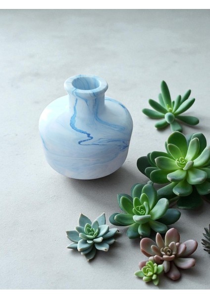 Homemade Dekoratif Obje Mavi Desenli Vazo Oval