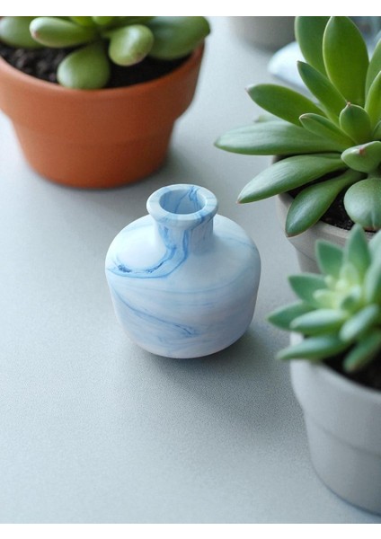 Homemade Dekoratif Obje Mavi Desenli Vazo Oval