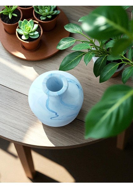 Homemade Dekoratif Obje Mavi Desenli Vazo Oval