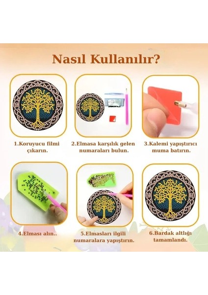 Elmas Boyama Seti Bardak Altlığı Yaşam Ağacı Temalı 8 Parça DIY indirimleri
