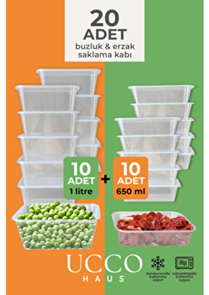 20(10+10) Adet Ekonomik Saklama Kabı Seti – 10X650 ml 10X1000 ml Mikrodalga Buzluk Dondurucu Erzak