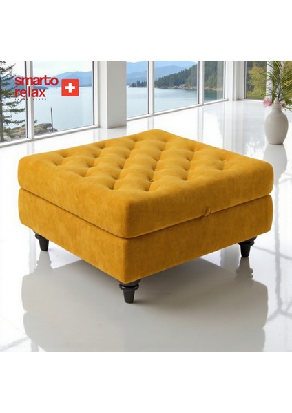 Puf Brienz Ayaklı Kapitoneli Kare Dekoratif 100x100x45 cm(Sarı)