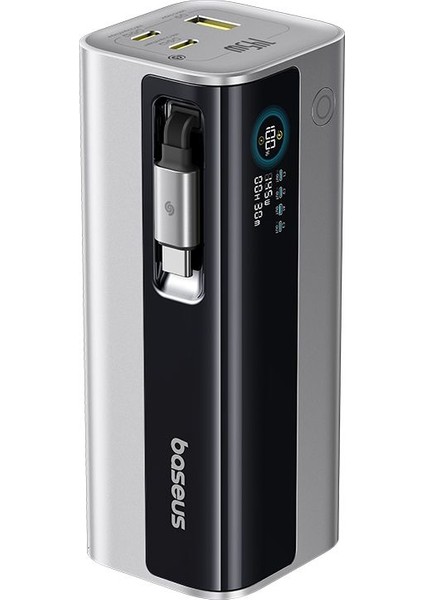 Energeek GR11 145W 20.000 Mah Geri Çekilebilir Dahili Type-C Kablolu 2x Type-C 1xusb Powerbank titanyum gri