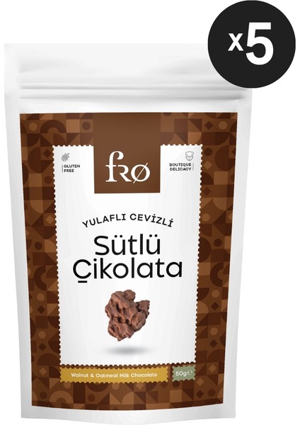 5'li Yulaflı Cevizli Sütlü Çikolata Glutensiz Sağlıklı Atıştırmalık 5 x 50 gr