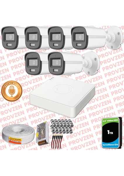 Hikvision 6'lı Full Hd Güvenlik Kamerası Set 7/24 Renkli, Mikrofonlu, Olay Anında Bildirim