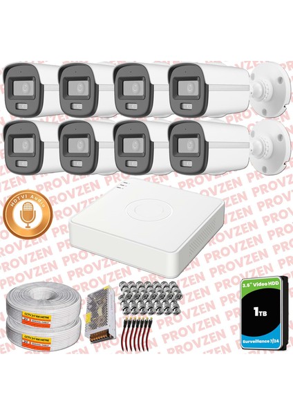 Hikvision 8'li Full Hd Güvenlik Kamerası Set 7/24 Renkli, Mikrofonlu, Olay Anında Bildirim