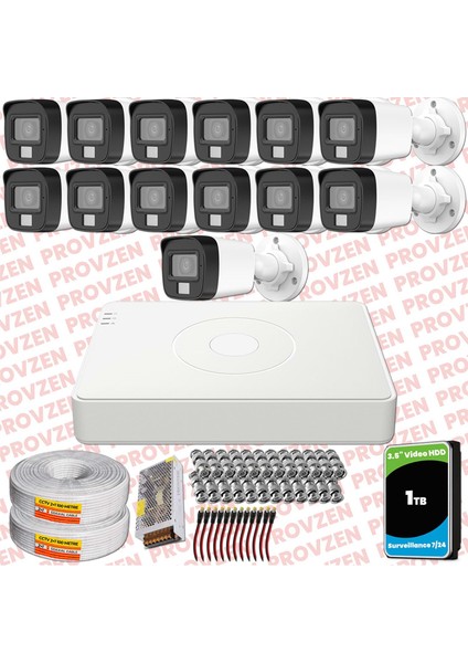 Hikvision 13 Kamera Hibrit Colorvu Full Hd Güvenlik Kamera Olay Anında Bildirim