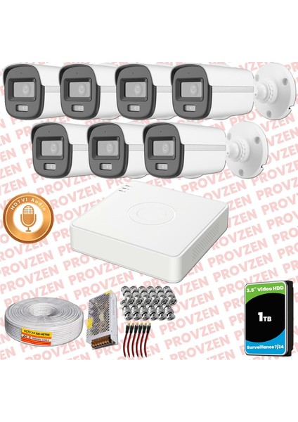 Hikvision 7'li Full Hd Güvenlik Kamerası Set 7/24 Renkli, Mikrofonlu, Olay Anında Bildirim