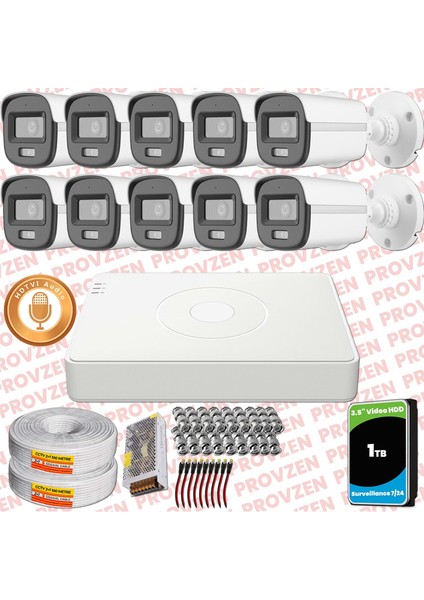 Hikvision 10'lu Full Hd Güvenlik Kamerası Set 7/24 Renkli, Mikrofonlu, Olay Anında Bildirim