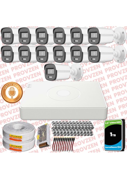 Hikvision 13'lü Full Hd Güvenlik Kamerası Set 7/24 Renkli, Mikrofonlu, Olay Anında Bildirim