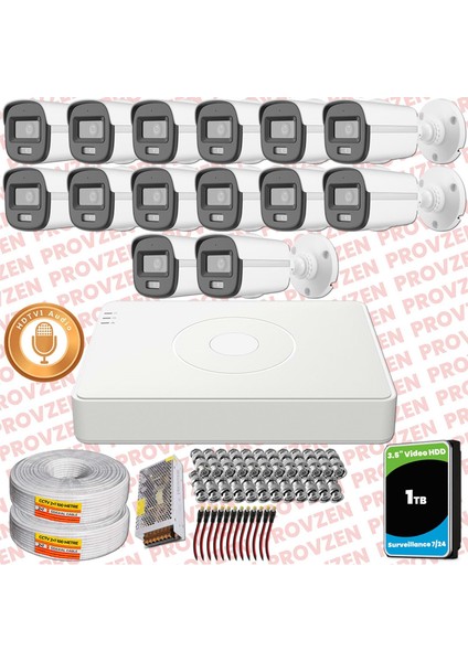Hikvision 14'lü Full Hd Güvenlik Kamerası Set 7/24 Renkli, Mikrofonlu, Olay Anında Bildirim