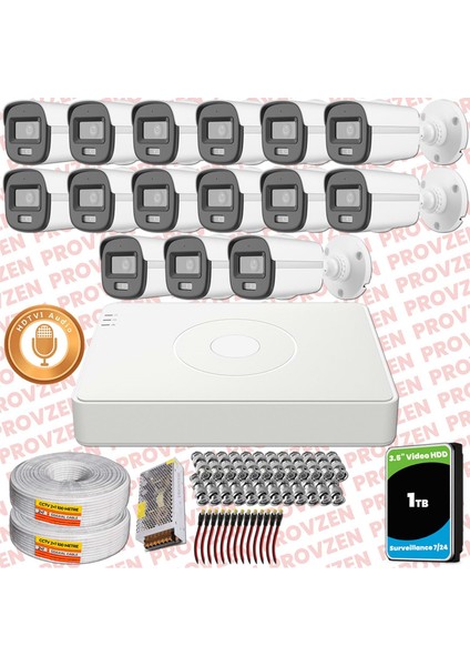 Hikvision 15'li Full Hd Güvenlik Kamerası Set 7/24 Renkli, Mikrofonlu, Olay Anında Bildirim