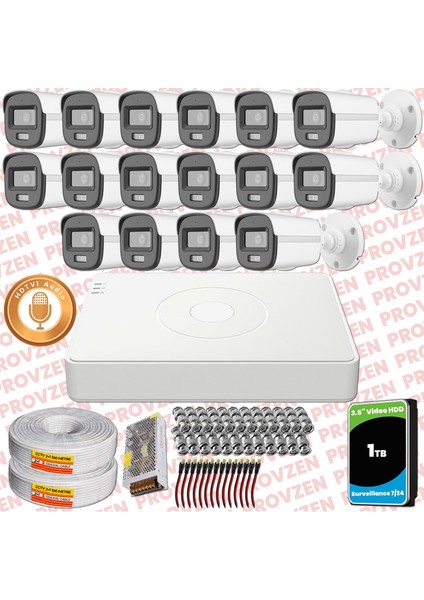 Hikvision 16'lı Full Hd Güvenlik Kamerası Set 7/24 Renkli, Mikrofonlu, Olay Anında Bildirim