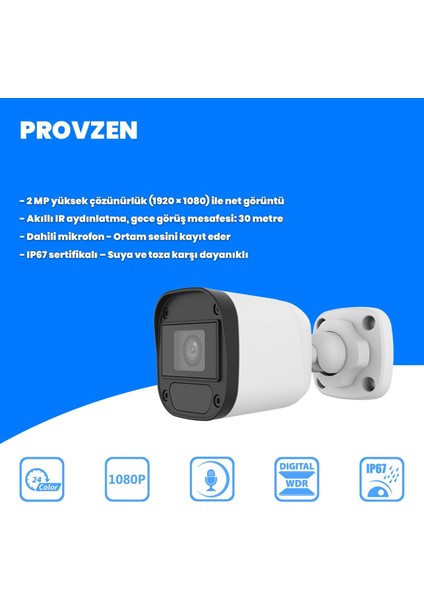 Hikvision Unv 8'li Full Hd Güvenlik Kamerası Set Gece Görüş, Mikrofon, Olay Anında Bildirim fiyatları