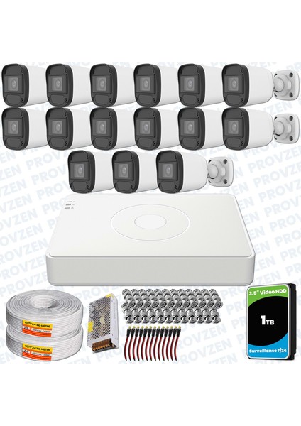 Hikvision Unv 15'li Full Hd Güvenlik Kamerası Set Gece Görüş, Mikrofon, Olay Anında Bildirim