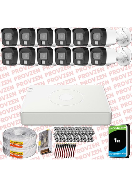 Hikvision 12 Kamera Hibrit Colorvu Full Hd Güvenlik Kamera Olay Anında Bildirim