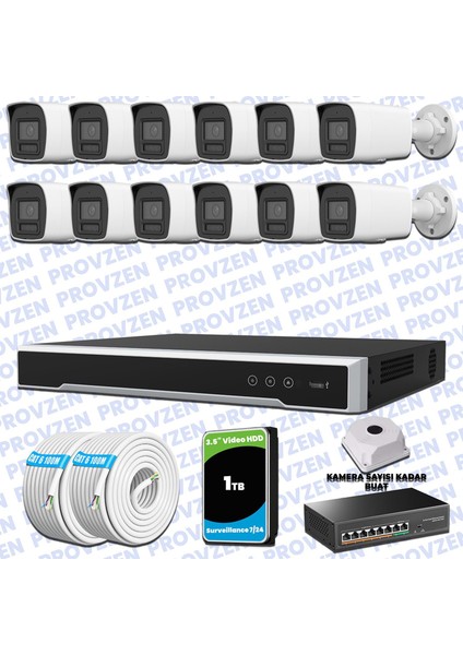 Hikvision Hibrit Ip Colorvu 12 Kameralı Güvenlik Kamerası Mikrofonlu Olay Anında Bildirim