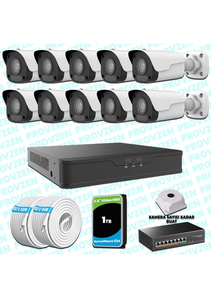 Unv 10 Kameralı Ip Full Hd Güvenlik Kamerası Seti