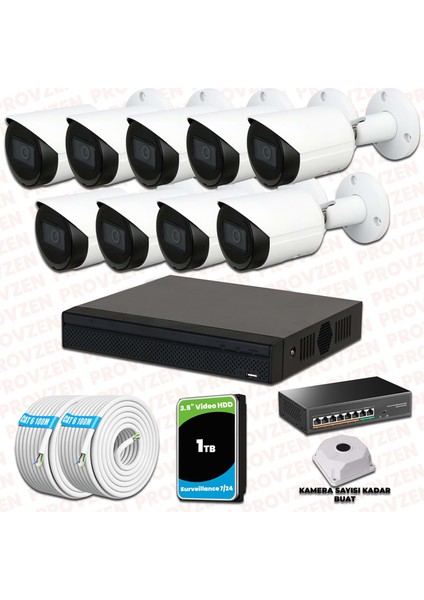 Dahua 9 Kameralı Ip 1080P Gece Görüşlü Güvenlik Kamerası