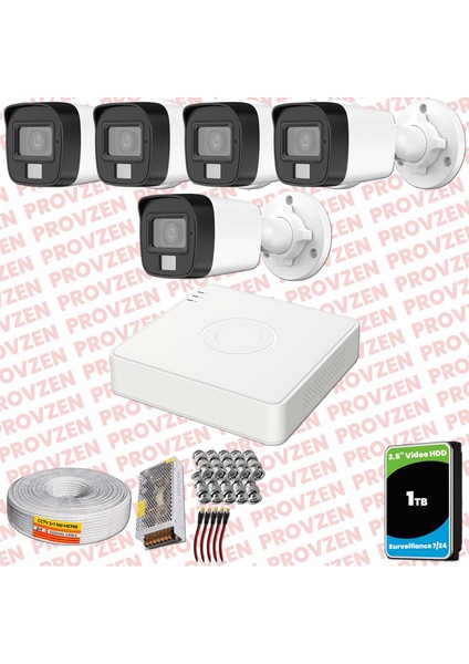 Hikvision 5 Kamera Hibrit Colorvu Full Hd Güvenlik Kamera Olay Anında Bildirim