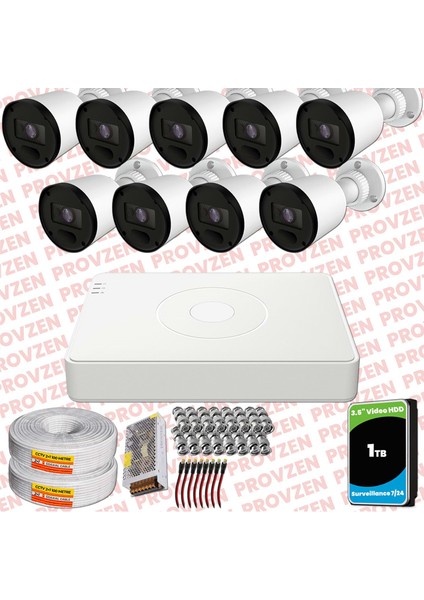 Rv Hikvision 9 Kameralı Full Hd 20MT Gece Görüşlü Güvenlik Kamerası Olay Anında Bildirim